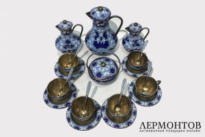 Кофейный сервиз. Серебро 916 пробы, эмаль. СССР.