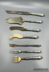 Набор сервировочных приборов. Серебро 84 пробы, сталь, мастер АГ, Россия, 1908–1917 годы