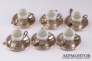 Кофейный набор на 6 персон. Серебро 800. Италия