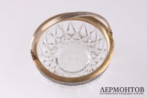Конфетница. Хрусталь в серебре. Серебро 875 пробы. Середина XX века. СССР
