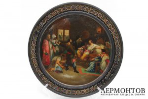 Тарелка Феодосий у князя Пожарского. Живопись. Россия, фабрика Вишнякова, 1880-90е гг