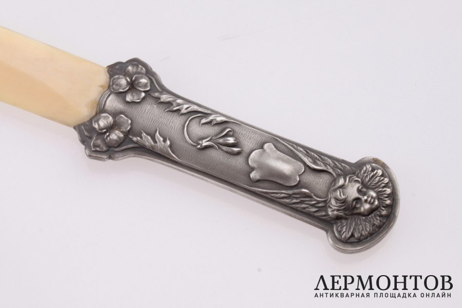 Нож для разрезания бумаги art nouveau. Серебро 800. Франция
