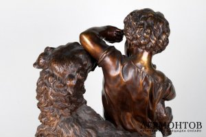 Скульптура Мальчик со щенком и собакой. Франция, Париж,  авт. I.Bonheur, кон. 19 в. 