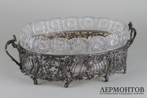 Ваза для фруктов. Серебро 950 пробы, хрусталь. Франция, XIX в.