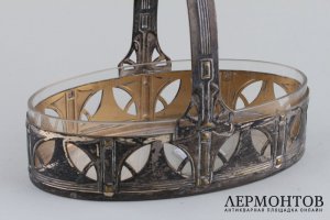 Конфетница со стеклянной вставкой. Серебрение. Модерн. Германия, WMF, 1903-1910