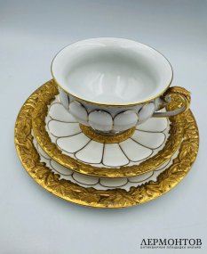 Чайное трио «X-форма» с золотом. Фарфор, Meissen, Германия, 20 век