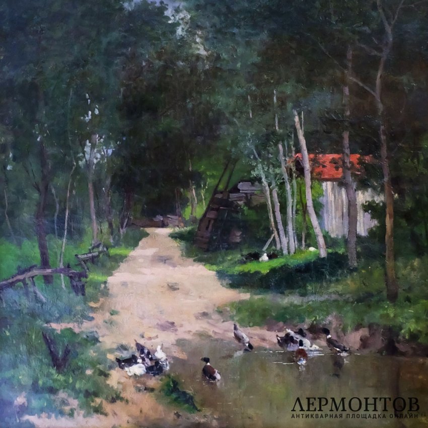 Картина Пейзаж с утками. C. Courto. Франция