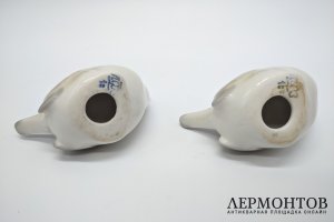 Парные статуэтки, птички-крапивнички. Фарфор, роспись. СССР, ЛФЗ, 1960-70е гг.