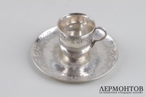 Кофейная пара с восточным орнаментом. Серебро 800 пробы. Европа