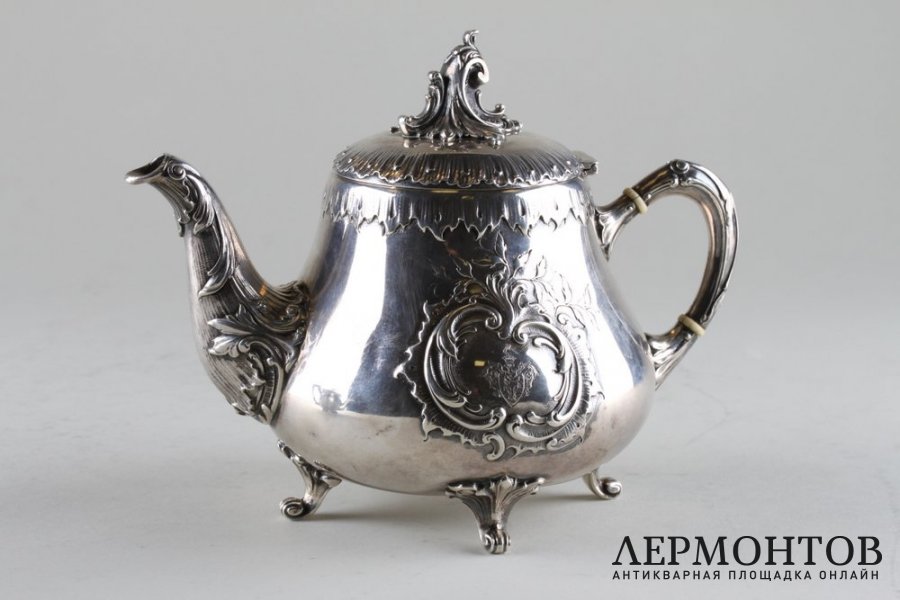 Чайник в стиле рококо. Серебро 84 пробы. Россия,1875-1894 годы