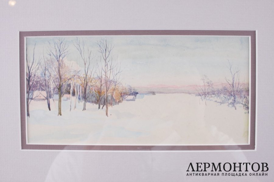 Акварель Зима. Россия, художник В. Грязнов, конец 1920-х гг. 