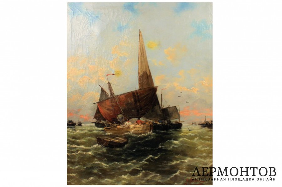 Картина. Морской пейзаж. Георг Фишхов. Холст, масло. Германия.