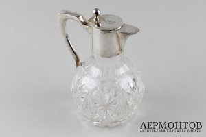 Графин для воды и вина. Серебро 800 пробы, хрусталь. Германия, XX век.