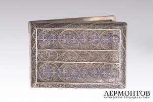 Портсигар. Скань, эмаль. Серебро 800. Европа