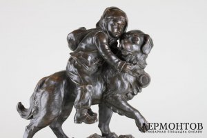 Скульптура Сенбернар. Бронза.Франция, конец 19 века. Скульптор A.E.Gaudez.