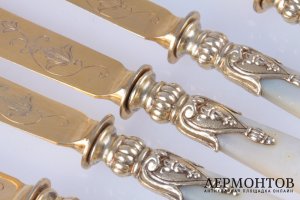 Десертный набор с перламутром на 6 персон. Серебро 800. Германия