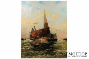 Картина. Морской пейзаж. Георг Фишхов. Холст, масло. Германия.