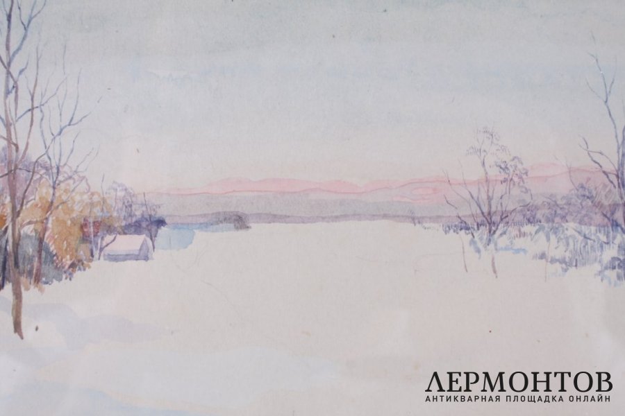Акварель Зима. Россия, художник В. Грязнов, конец 1920-х гг. 