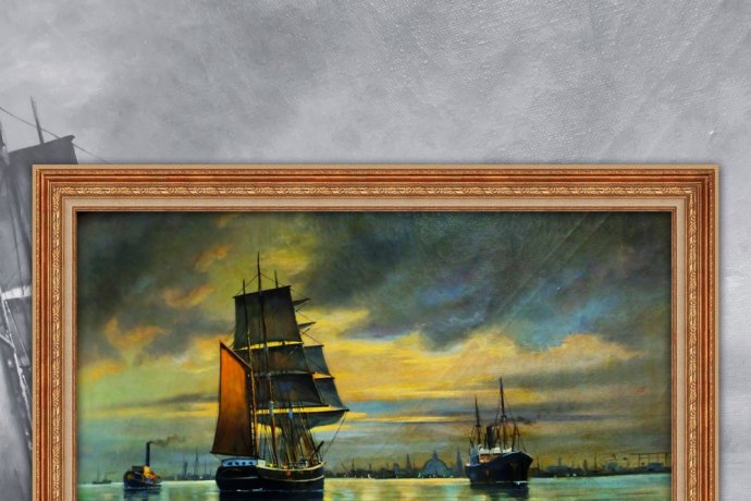 Картина Корабли уходящие из порта Копенгаген. Arup Jensen