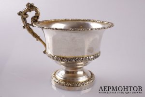 Чашка чайная в стиле барокко. Серебро 950 пробы. Франция