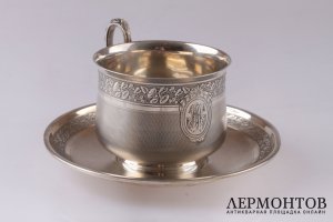 Чайная пара Hector Alfred. Серебро 950 пробы, гильоше. Конец XIX в. Франция