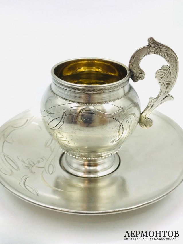 Кофейная пара «Бочонок». Серебро 84 пробы, Россия, 1908–1917 годы