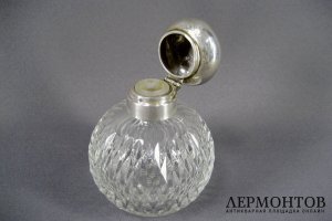 Флакон для духов. Серебро 925 пробы, хрусталь. Англия, ХХ.