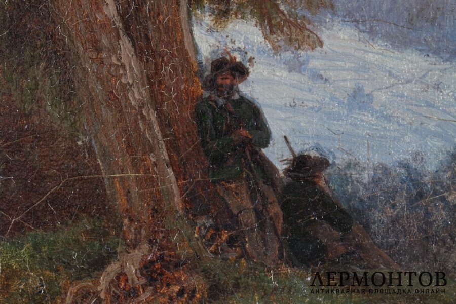 Картина Пейзаж с охотниками. Западная Европа, художник C.V. Холст, масло.