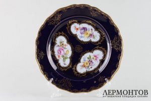 Тарелка Цветы. Фарфор, роспись, кобальт. Германия, Мейсен, XIX век