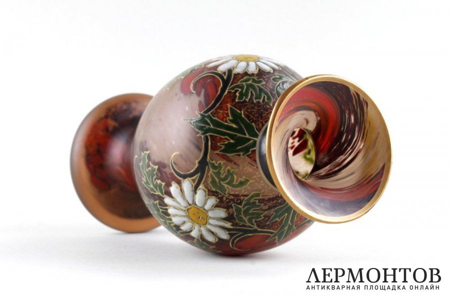 Ваза art nouveau с маргаритками. Legras. Стекло, полихромная эмаль. Франция, 1900-е.