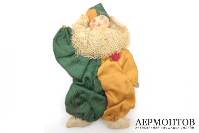 Елочная игрушка Клоун, в желто-зеленом. Россия, 1-я половина ХХ века. 