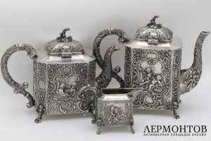 Чайный сервиз Путти. Серебро 800 пробы. Германия, Ханау, нач. XX в.