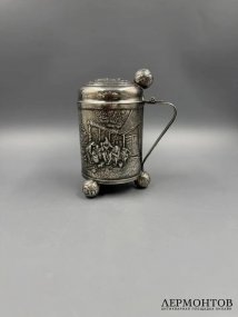 Пивная кружка с крышкой. Металл, серебрение, P. Jessen, Дания, 1960–1970 годы