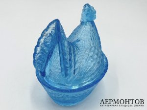Масленка Курица. Россия, заводы Мальцовых, 19 век. Купоросное стекло.
