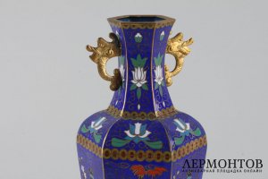 Ваза Цветы и птицы, на подставке. Клуазоне. Китай, 1950-70-е гг.