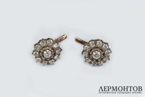 Серьги. Золото 56 пробы. Бриллианты. Российская Империя, XIX век.