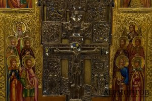 Икона с меднолитым крестом Богоматерь Смоленская Св. Михаил. Россия, к. 19 - н. 20 в.