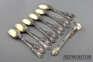 Набор ложек в кофре. Coignet. Серебро 800 пробы, золочение. Франция, XIX в.
