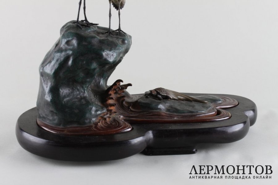 Окимоно Журавли и черепаха. Бронза. Япония, 1960-е гг.