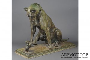 Скульптура Собака с цыпленком. Италия, автор Antonio Amorgasti, 1923 г. Бронза