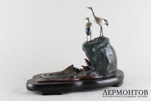 Окимоно Журавли и черепаха. Бронза. Япония, 1960-е гг.