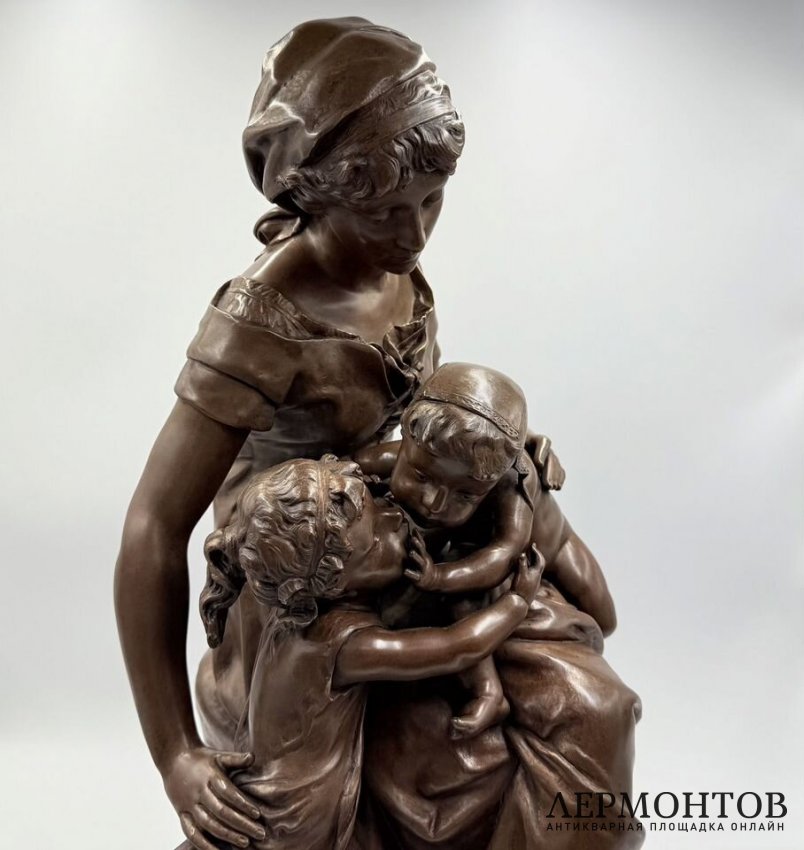 Скульптура Мать с детьми. Франция, Henri Ple, 19 век. Бронза, мрамор.