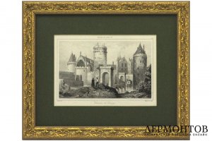 Гравюра. Замок Куси XIII в. Франция, первая половина XIX в . Огюстен Франсуа Леметр.