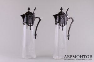 Парные графины в стиле ампир. Плевкевич. Серебрение, стекло. Варшава. XIX в.