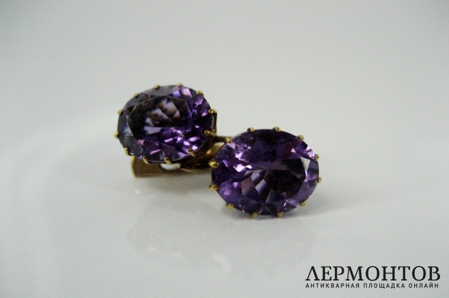 Серьги. Золото 56 пробы. Аметисты.  Российская Империя.