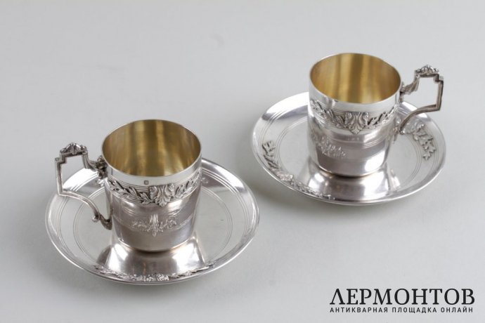 Две кофейные пары из серебра 950 пробы. Стиль ампир. Франция, XIX в.