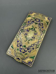 Коробка для сигарилл с выемчатой эмалью. Серебро 950 пробы, золочение, Albert Beaufort, Франция, конец 19 века