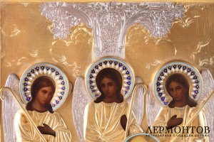 Икона Святая Троица. Серебро 84 пробы, эмаль. Россия, 19 в.
