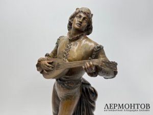 Скульптура Музыкант с мандолиной. Германия, 19 век, Gustav Heinrich Eberlein. Бронза.