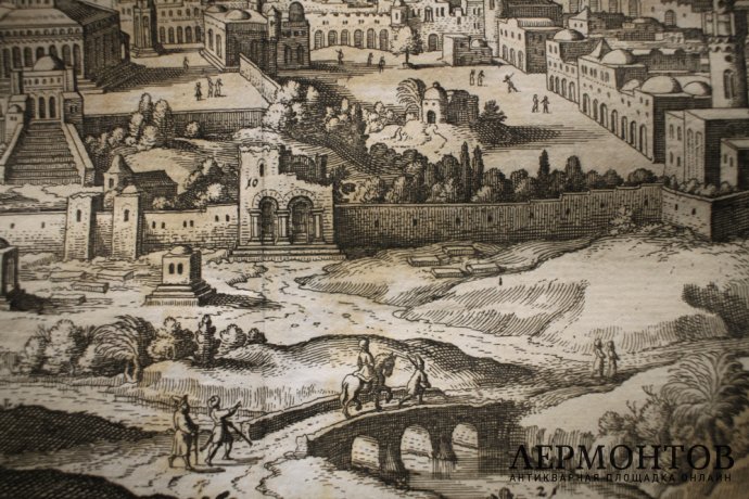 Гравюра. Карта Древнего Иерусалима. Merian, Gottfried. Франкфурт. Герлин. 1695 г.